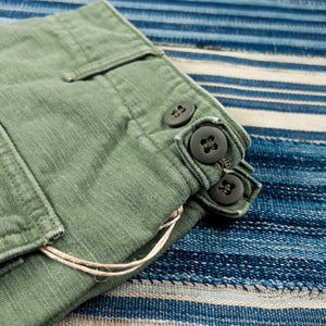 OrSlow 5002 9 ounce US Army Washed Fatigue Pants Used Green detail side adjuster
