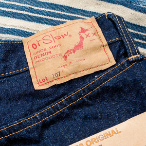 OrSlow 107 Ivy Fit 13oz Selvedge Jeans One Wash Slim Tapered detail paper patch