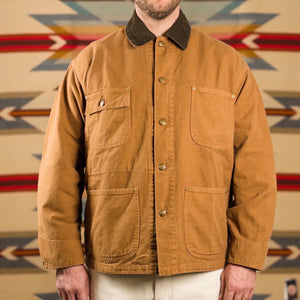 OrSlow 6034 Relaxed Oxford Coverall Jacket Brown worn front