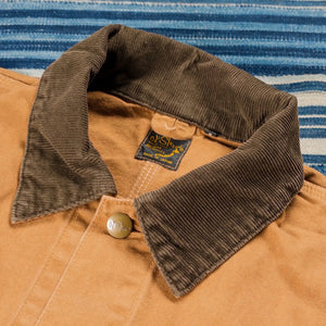 OrSlow 6034 Relaxed Oxford Coverall Jacket Brown close up collar