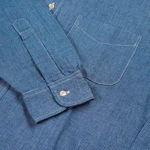 OrSlow 8112 4 ounce Small Check Chambray Button Down Shirt Indigo close up cuff