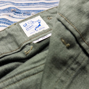 OrSlow 5002 9oz US Army Fatigue Pants Green close up woven label