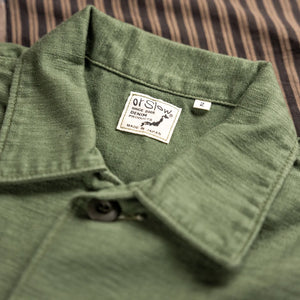 OrSlow 8045 US Army Reverse Sateen Fatigue Shirt Olive detail collar