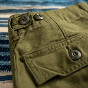OrSlow Women Back Sateen Fatigue Shorts Dark Olive detail side adjuster