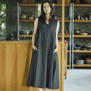 OrSlow Mizutama Jacquard Dress Black Polka Dot worn lifestyle