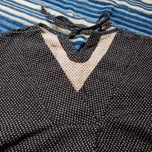 OrSlow Mizutama Jacquard Dress Black Polka Dot close up neck