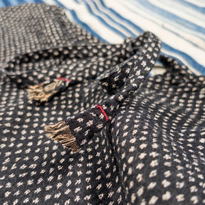 OrSlow Mizutama Jacquard Dress Black Polka Dot close up drawstring
