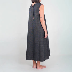 OrSlow Mizutama Jacquard Dress Black Polka Dot worn backside