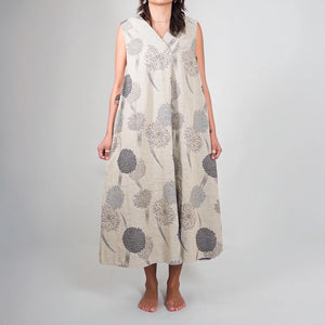 OrSlow Yume Hana Jacquard Dress Sand Beige Liberty Floral worn front