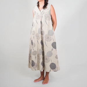 OrSlow Yume Hana Jacquard Dress Sand Beige Liberty Floral worn semi profile