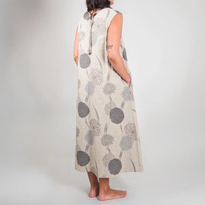 OrSlow Yume Hana Jacquard Dress Sand Beige Liberty Floral worn backside