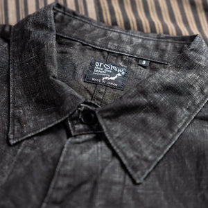 OrSlow 6250 WW2 1940 Sumi Coated Linen Coverall Black close up collar