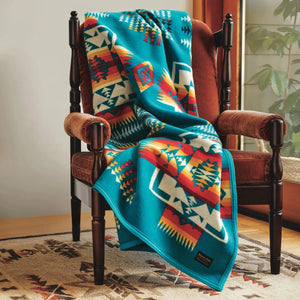 Pendleton Jacquard Blanket Chief Joseph Turquoise lifestyle decorated