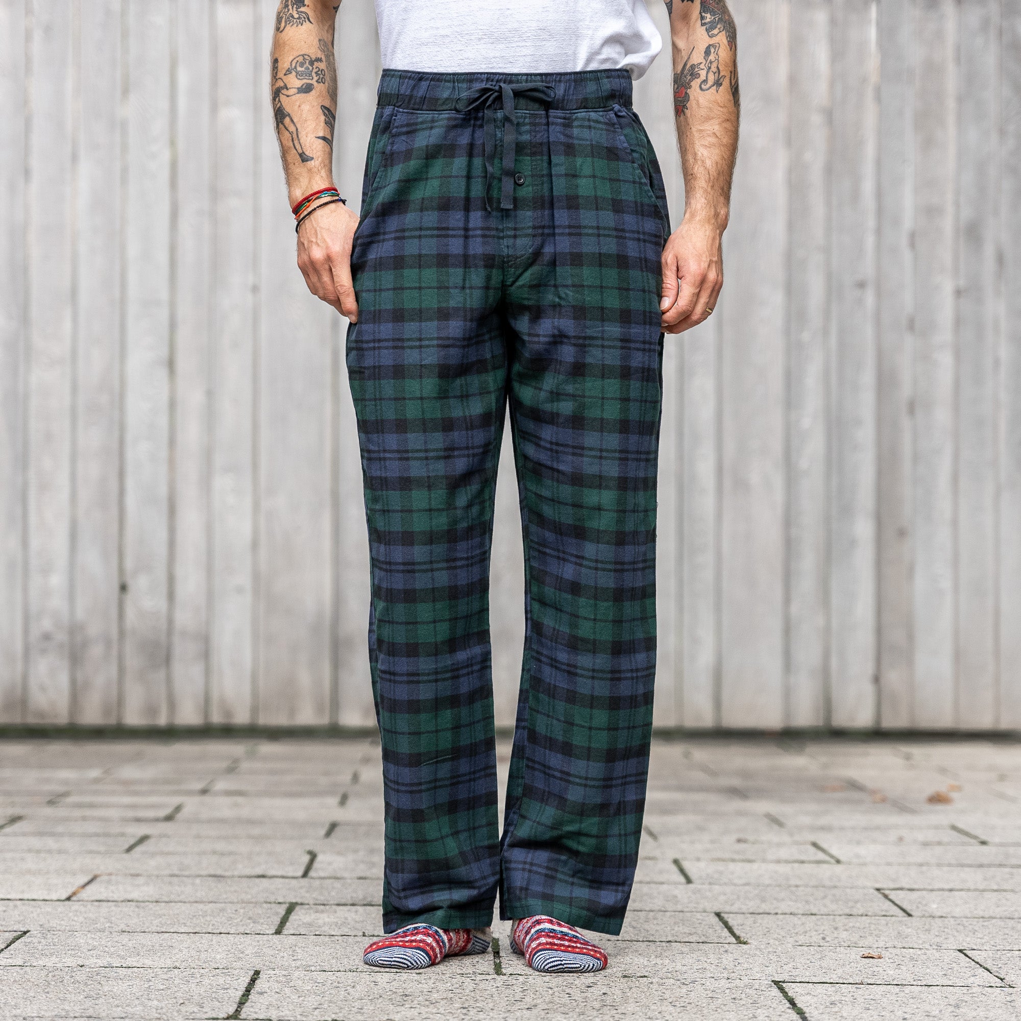 Regular Fit Pajama Pants - Dark green/plaid - Men