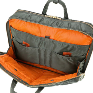 Porter Yoshida New Tanker 3Way Document Bag With Zip Sage Green open front compartment