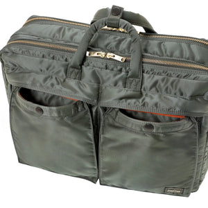 Porter Yoshida New Tanker 3Way Document Bag With Zip Sage Green front open front pockets