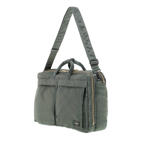 Porter Yoshida New Tanker 3Way Document Bag With Zip Sage Green front with strap