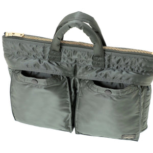 Porter Yoshida New Tanker Short Helmet Bag Sage Green open front pockets