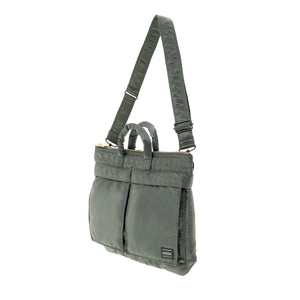 Porter Yoshida New Tanker Short Helmet Bag Sage Green front with strap