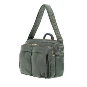 Porter Yoshida New Tanker Sling Bag With Zip XL Sage Green front with strap