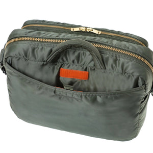 Porter Yoshida New Tanker Sling Bag With Zip XL Sage Green backside open document pocket