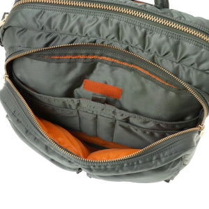 Porter Yoshida New Tanker Sling Bag With Zip XL Sage Green open front compartment