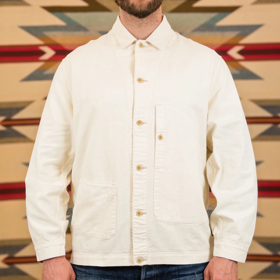 Prequel 6oz French Coverall Summer Jacket White worn front