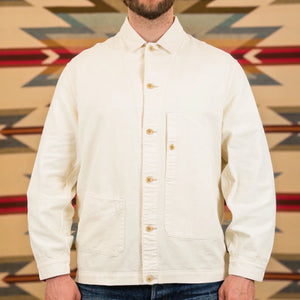 Prequel 6oz French Coverall Summer Jacket White worn front
