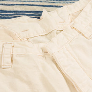 Prequel 1930 6oz French Army Summer Pants White close up front closure closed