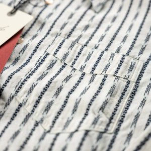 Prequel 7oz Long Point Jacquard Shirt Natural Navy detail ocket