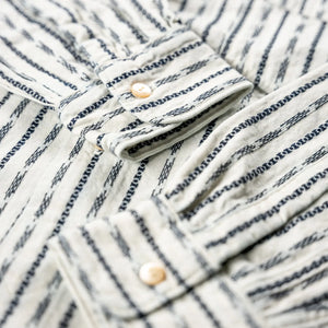 Prequel 7oz Long Point Jacquard Shirt Natural Navy detail cuffs