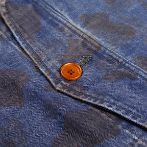 Prequel 8oz Combat Field Shorts Indigo Dye Duck Hunter Camo close up button