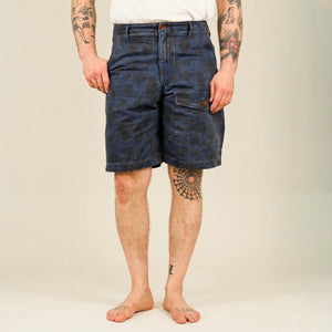 Prequel 8oz Combat Field Shorts Indigo Dye Duck Hunter Camo worn front