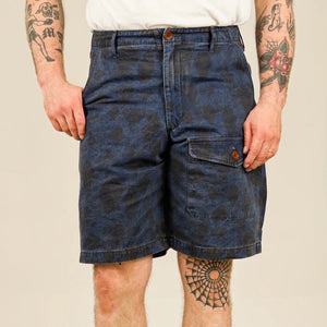 Prequel 8oz Combat Field Shorts Indigo Dye Duck Hunter Camo worn front