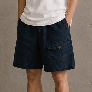 Prequel 8oz Combat Field Shorts Indigo Dye Duck Hunter Camo worn front