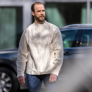 Prequel 7.5oz Dobby Stripe Stand-Up Collar Shirt - Natural