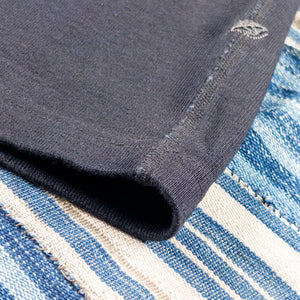Pure Blue Japan 5414 IDBK 11oz Super Heavy Henley Indigo Overdyed Black close up hem