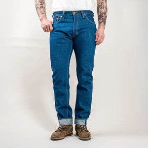Pure Blue Japan GRE019 14oz Greencast Indigo Selvedge Denim Relaxed Tapered worn front