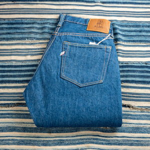 Pure Blue Japan GRE019 14oz Greencast Indigo Selvedge Denim Relaxed Tapered folded