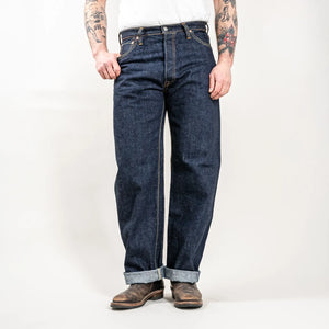 Pure Blue Japan XX002 14oz Piped Selvedge Denim Relaxed Straight worn front