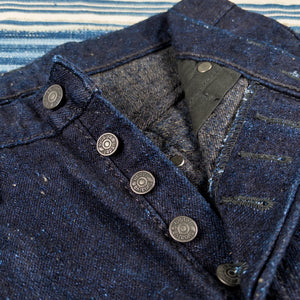 Pure Blue Japan DNP 019 IDSM 16oz Double Nep Jeans close up button fly