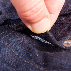 Pure Blue Japan DNP 019 IDSM 16oz Double Nep Jeans close up hidden coin pocket selvedge id