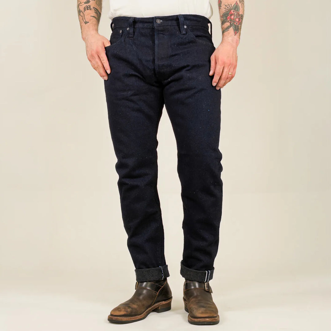 Pure Blue Japan DNP 019 IDSM 16oz Double Nep Jeans worn front