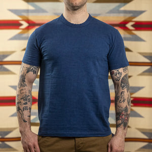 Pure Blue Japan SLB5011 8oz Super Slub TShirt Indigo Overdyed worn front