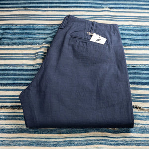 Pure Blue Japan 1185 Back Satin Sulfur Dye Trousers Navy Wide Straight folded