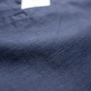 Pure Blue Japan 1185 Back Satin Sulfur Dye Trousers Navy Wide Straight close up fabric