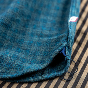Pure Blue Japan 2235 Indigo OverDyed Cotton Tweed Check Shirt Green detail side gusset