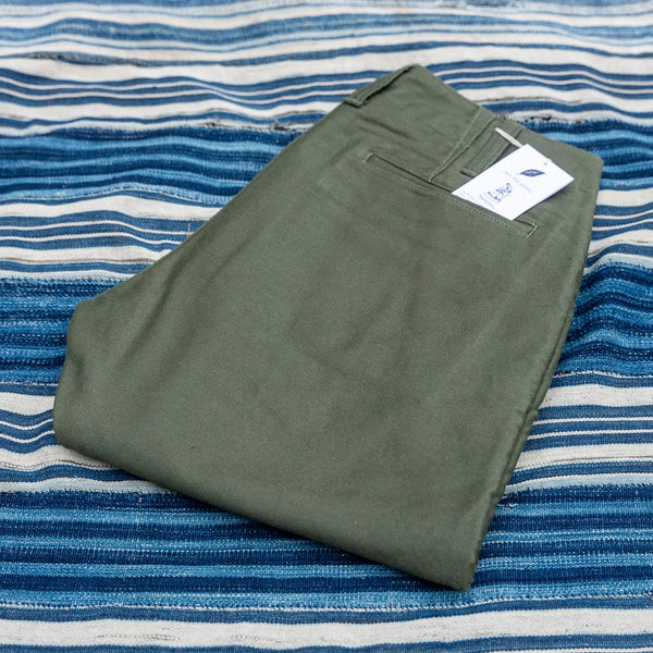 Pure Blue Japan 1173 10,5oz Brushed Moleskin Trousers – Olive / Regular Straight