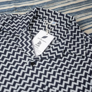 Pure Blue Japan 2232 Saw Jacquard Open Collar Shirt Indigo