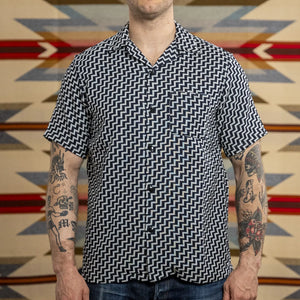 Pure Blue Japan 2232 Saw Jacquard Open Collar Shirt Indigo